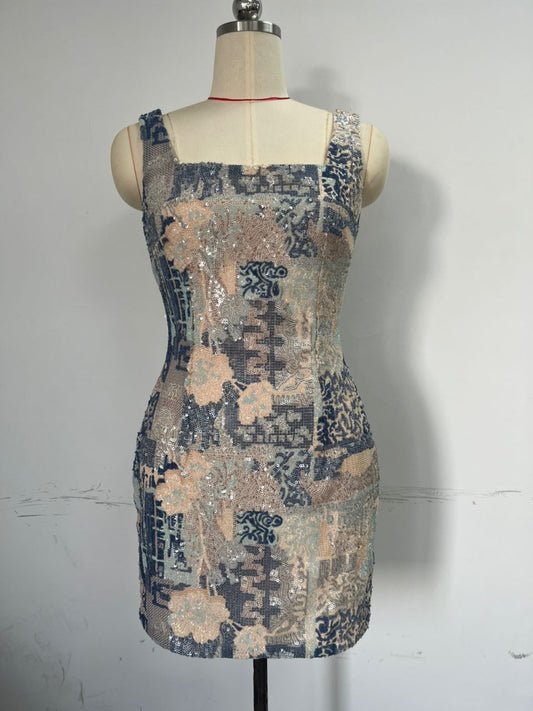 Indigo Tapestry Mini Dress